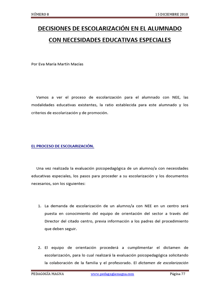 Escolarización de Alumnos con NEE | PDF | Plan de estudios | Aprendizaje