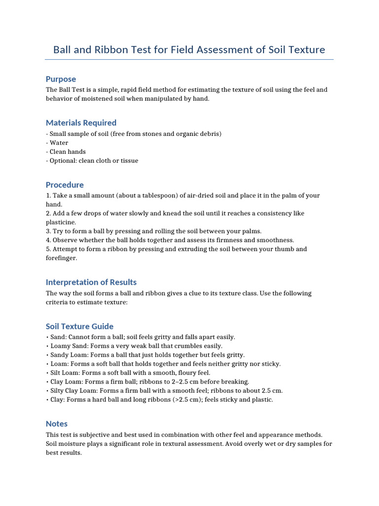 Soil Ribbon Test Results