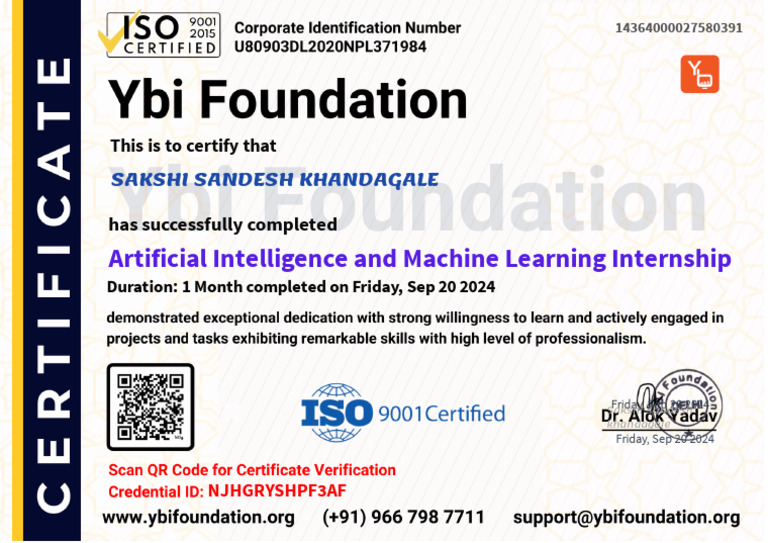 Artificial Intelligence and Machine Learning Internship (30days) | PDF