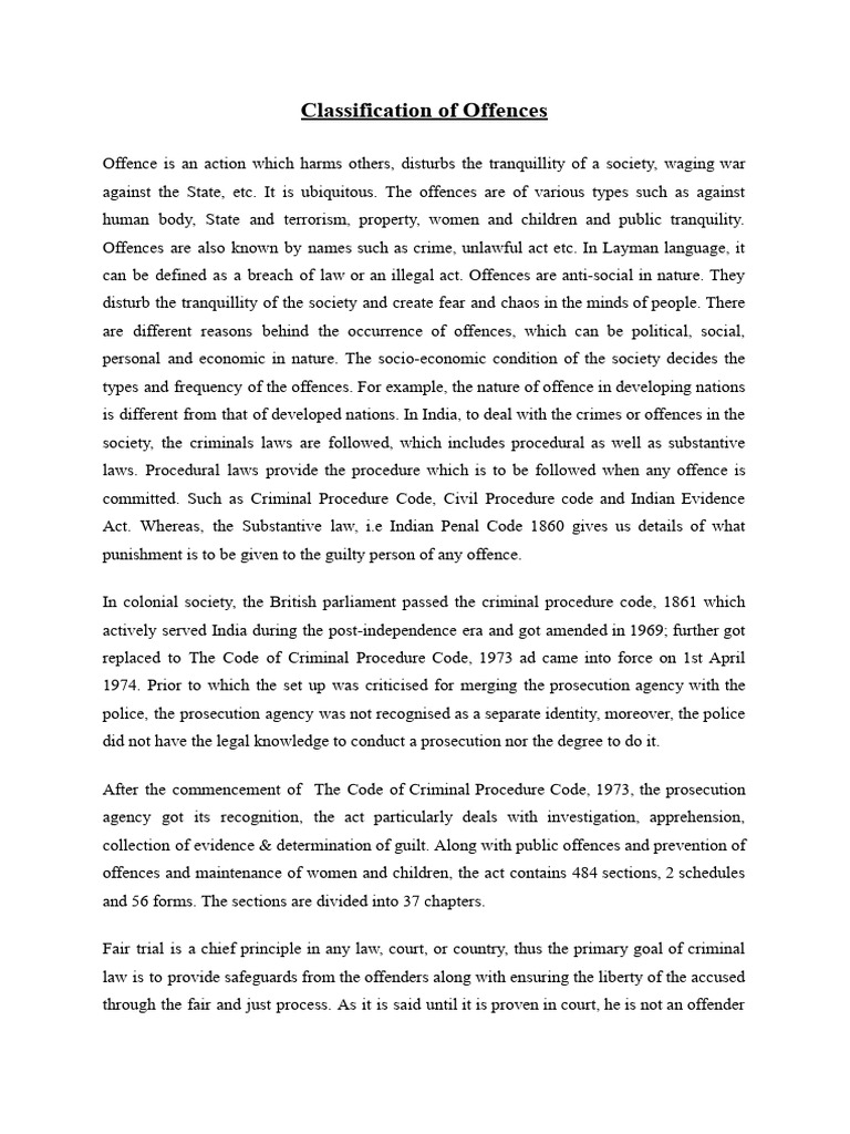 Types and Classification of Offences | PDF | Bail | Arrest