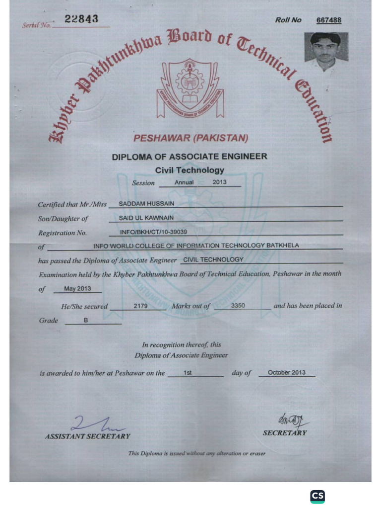 Diploma & Marks Sheets | PDF