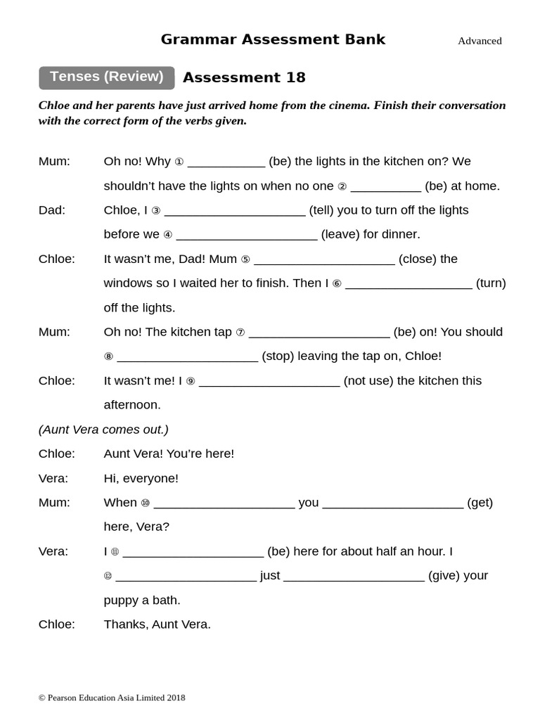 Advanced Grammar Assessment: Tenses | PDF | Linguistics | Grammar