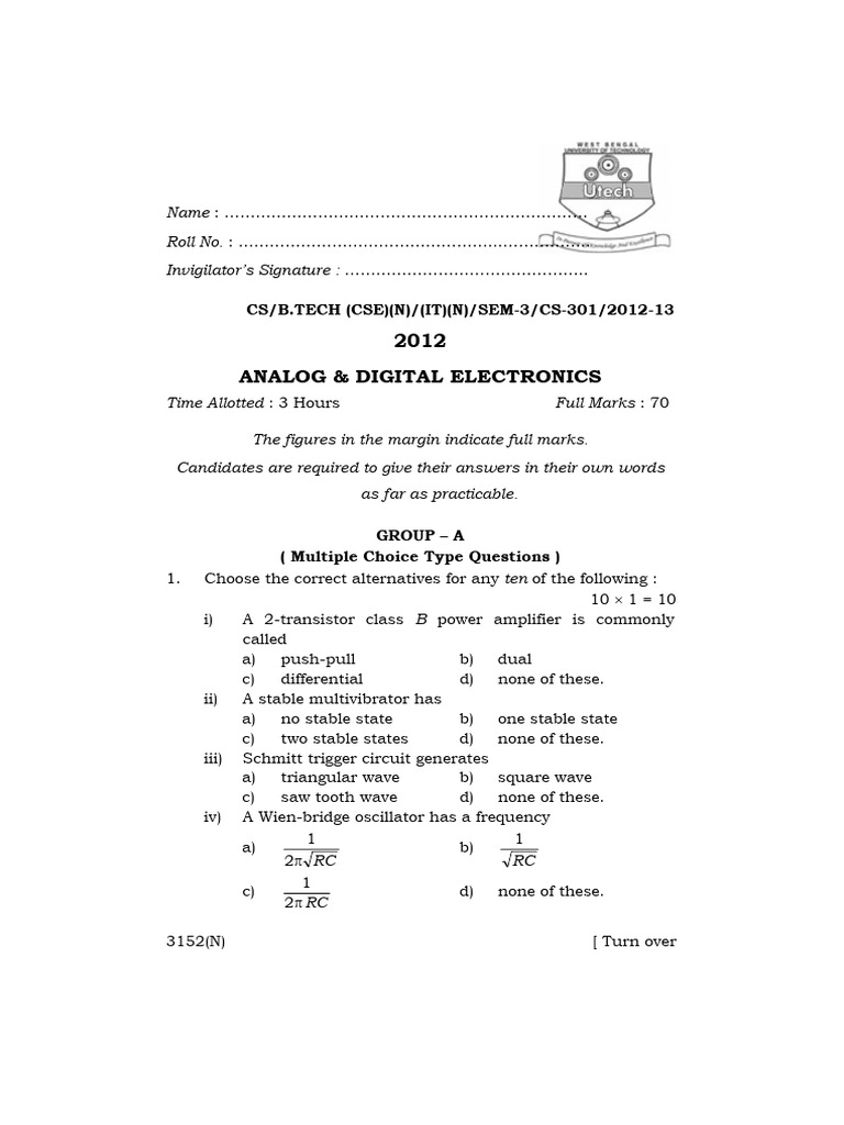 Analog and Digital Electronics 2013 | PDF | Electronic Oscillator ...