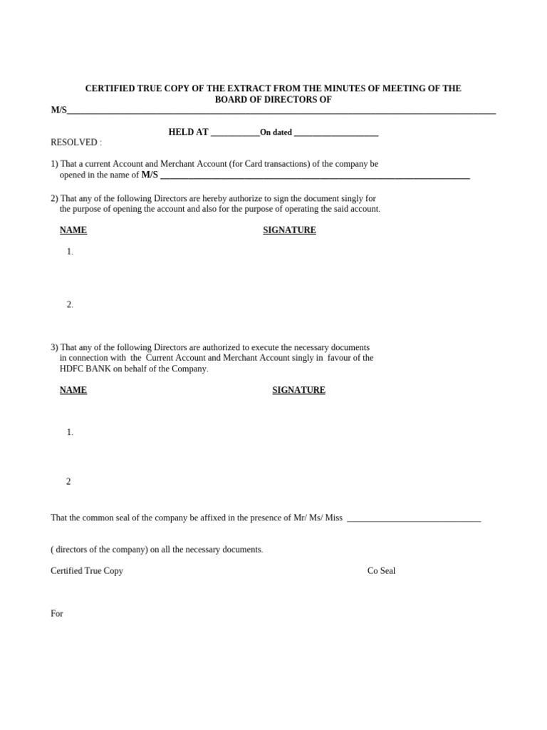 Board Meeting Minutes for Bank Account Setup | PDF
