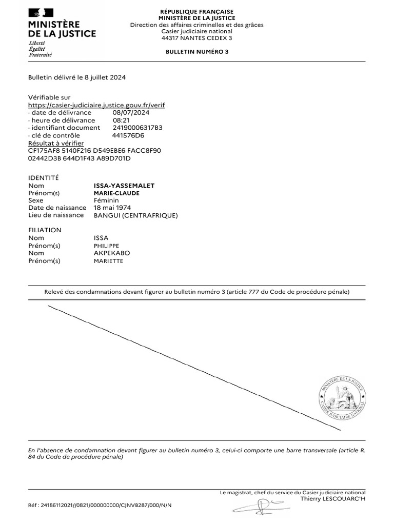 Bulletin n°3 du casier judiciaire 2024 | PDF