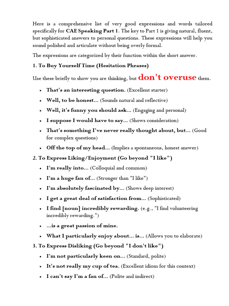CAE Speaking Part 1 | PDF | Adjective | Reason