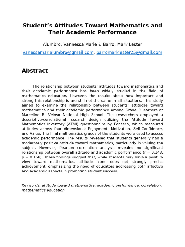 (Abstract) Students Attitudes Toward Mathematics and Academic ...