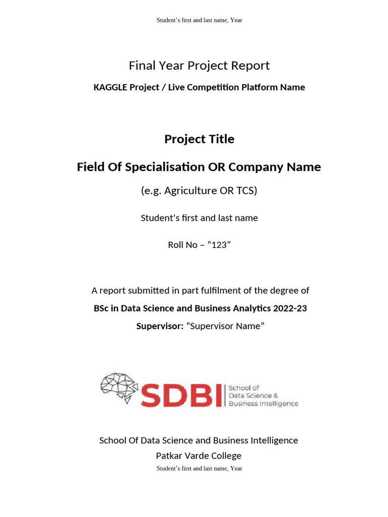 Kaggle Project or Live Competition Report - SDBI Format (1) | PDF
