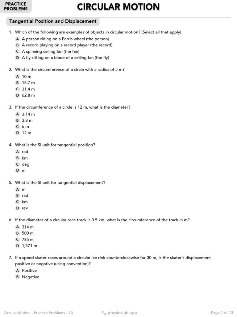 Circular Motion Practice Problems | PDF | Acceleration | Velocity