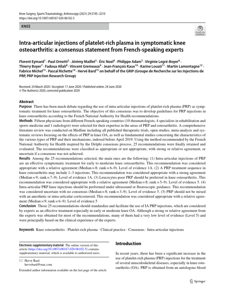 PRP Injections for Knee Osteoarthritis Guide | PDF | Randomized ...