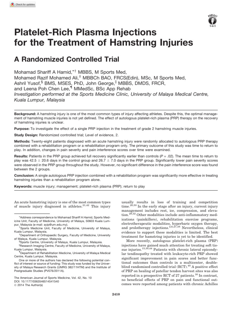PRP Injections for Hamstring Injury Recovery | PDF | Physical Therapy ...