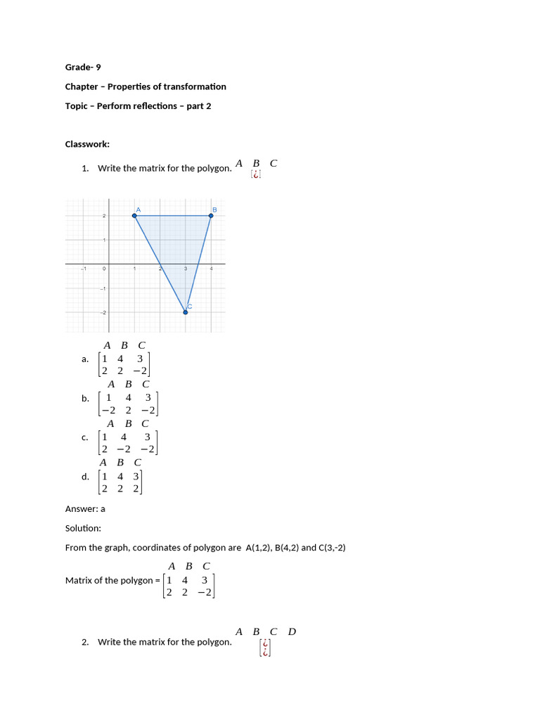 Grade9 Properties of Transformation Session3B QP | PDF | Cartesian ...