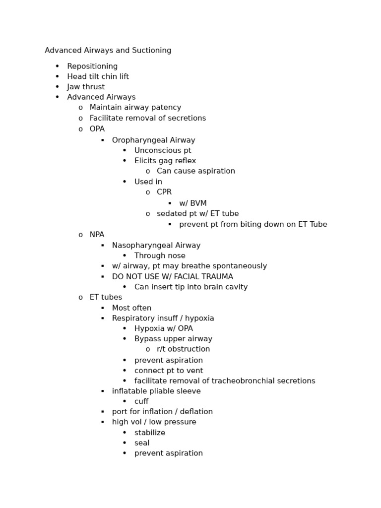 Advanced Airways and Suctioning | PDF | Respiratory System | Clinical ...
