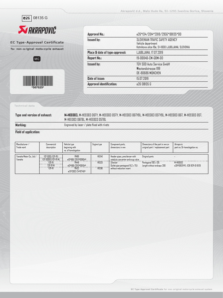 EC Type Approval for Motorcycle Exhaust | PDF | Internal Combustion ...