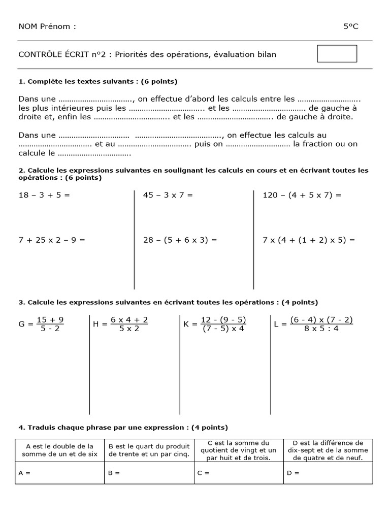 Évaluation des opérations mathématiques | PDF