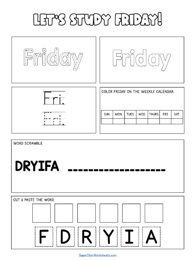 Days of The Week Worksheet Friday | PDF