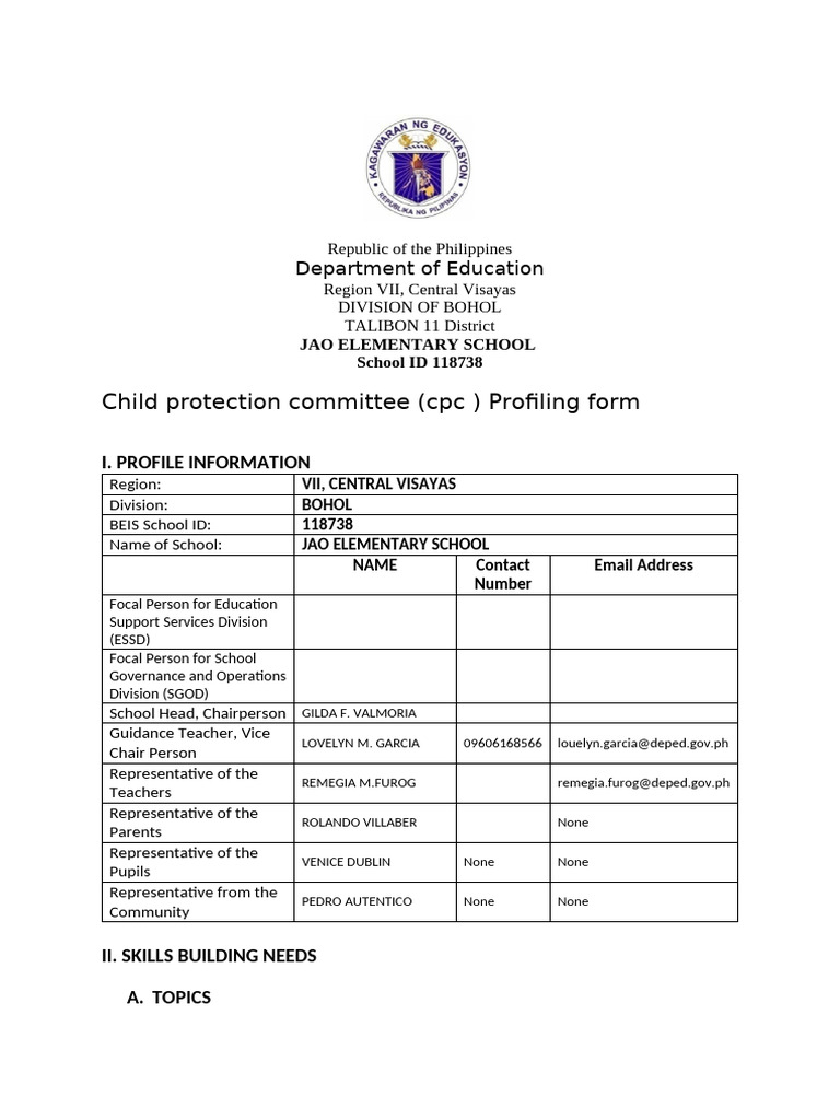 Child Protection Profile Jao Es ,Talibon 11 District | PDF | Child ...