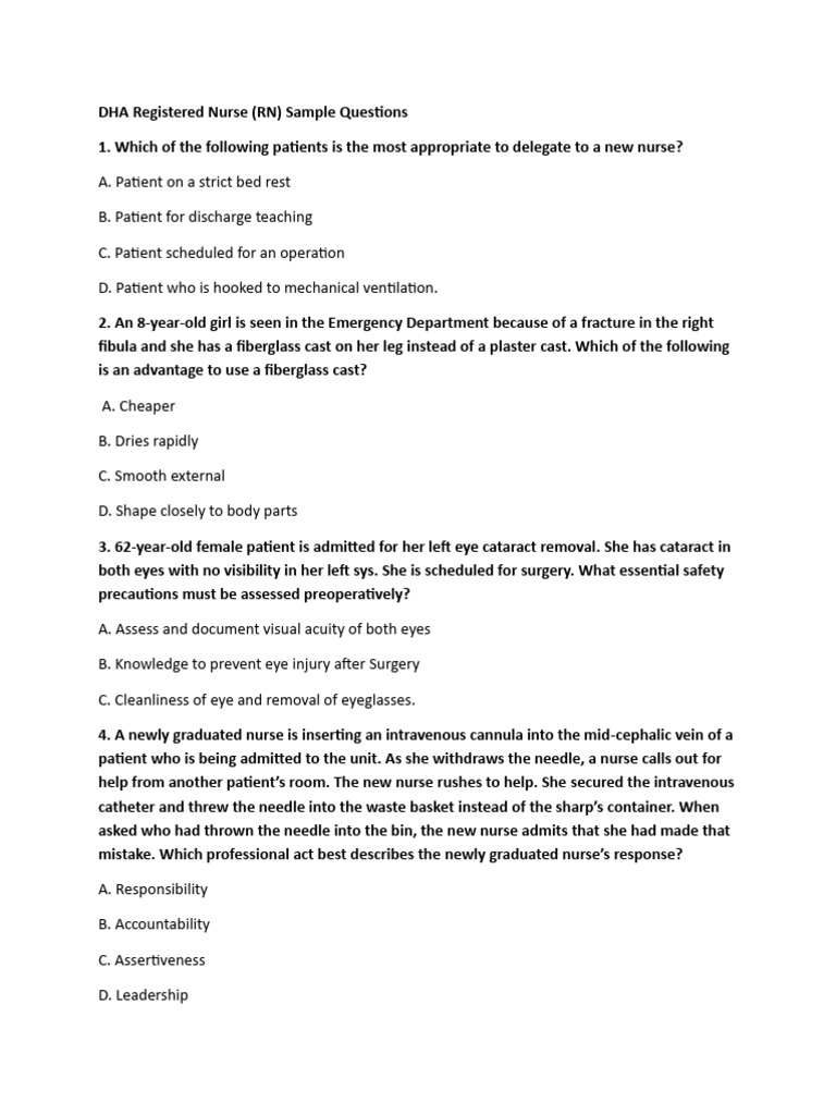 DHA RN Sample Questions for Nurses | PDF | Intravenous Therapy ...