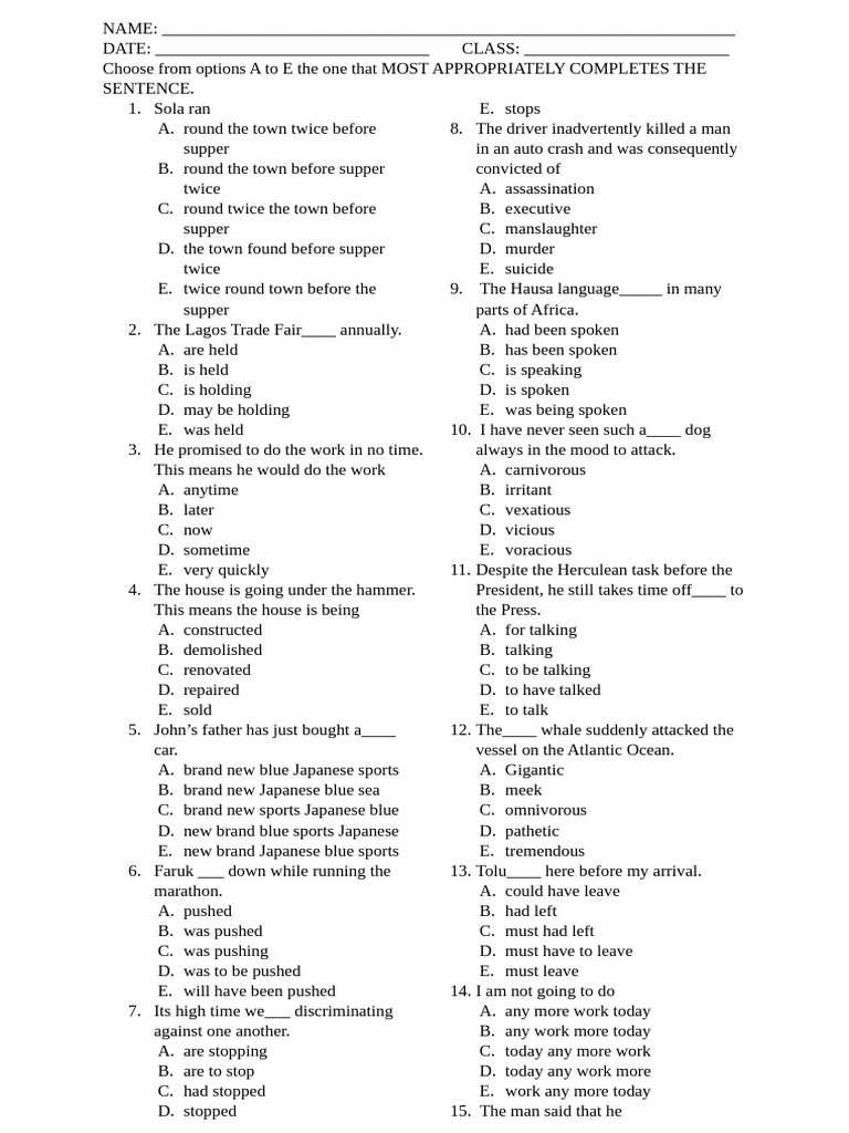 Sentence Completion Practice Test | PDF | Stress (Linguistics) | Phonetics