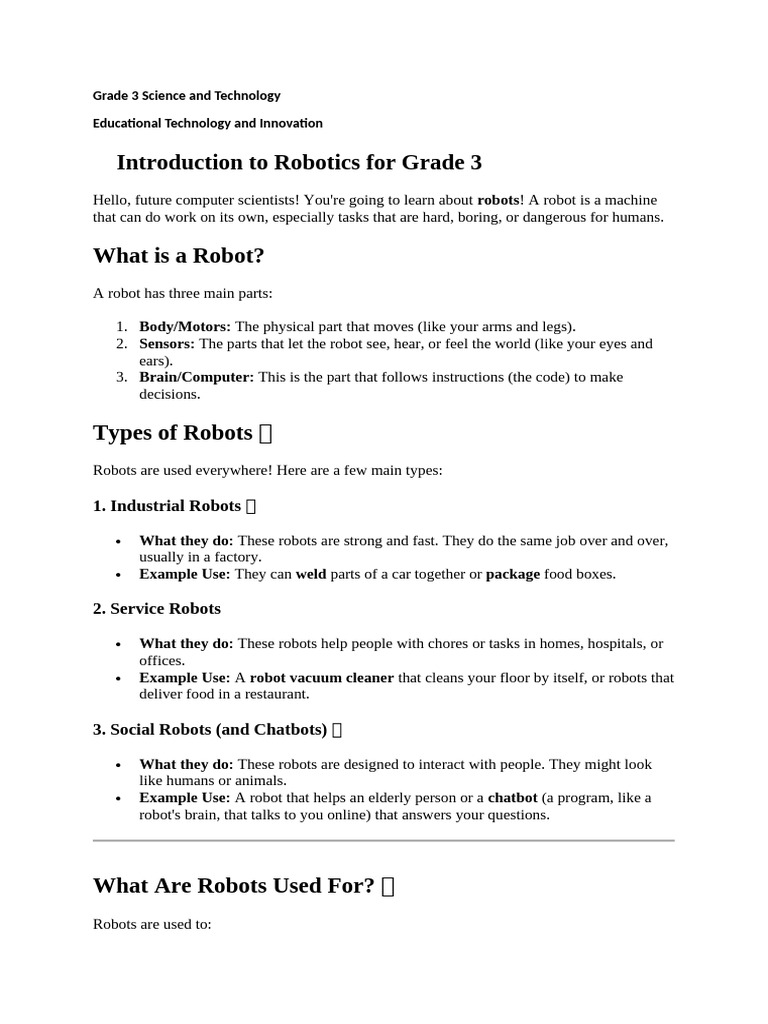 Grade 3 Robotics and Coding Guide | PDF | Robot | Robotics
