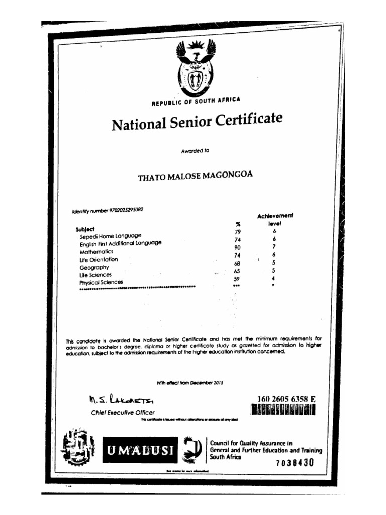 National Senior Certificate | PDF