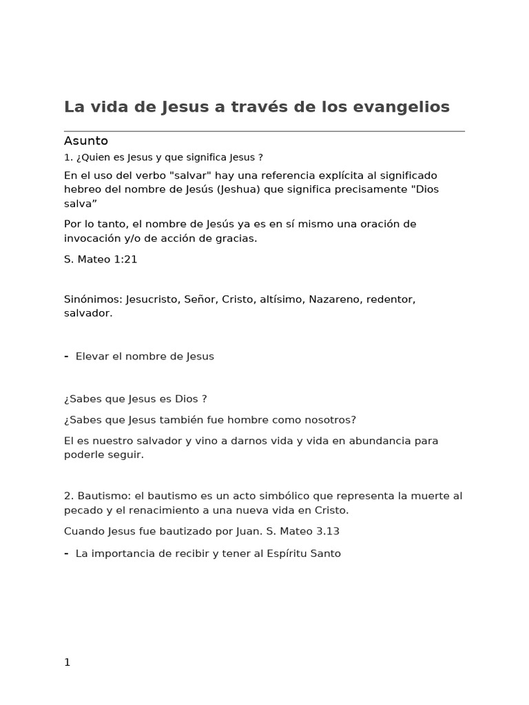 La Vida de Jesús en los Evangelios | PDF | Jesús | Cristo (título)