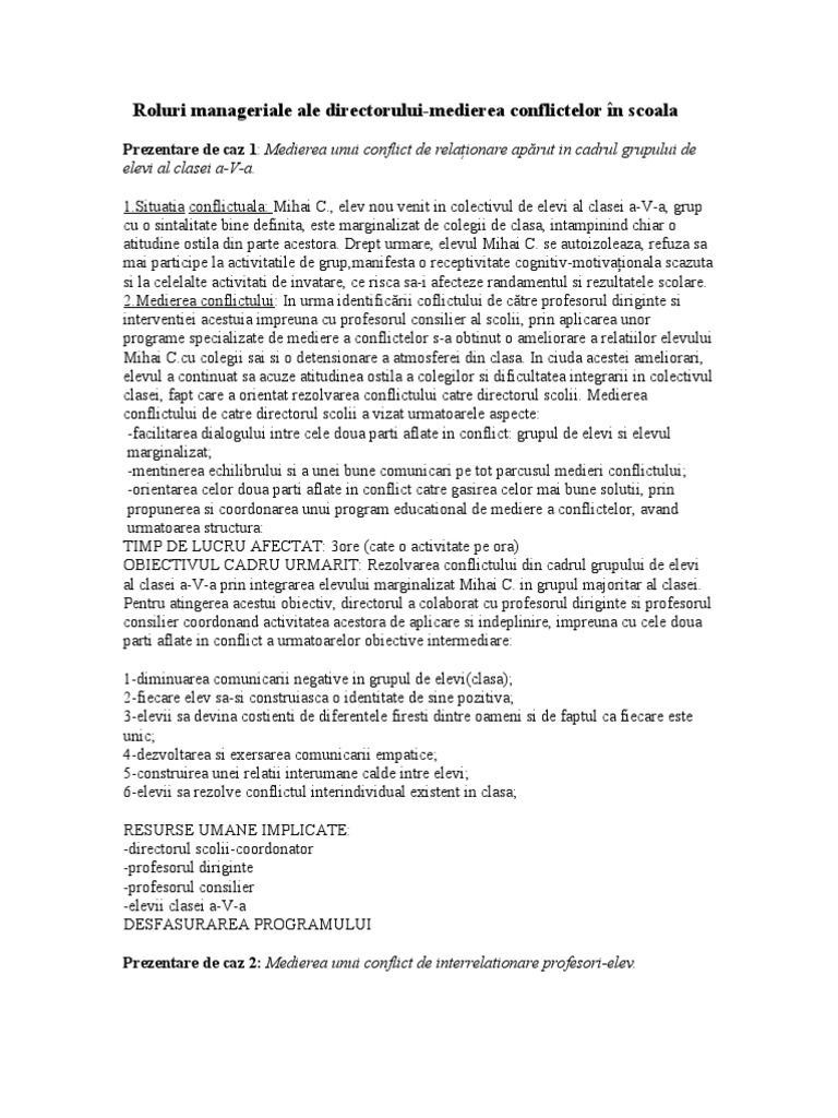 Medierea Conflictelor In Scoala