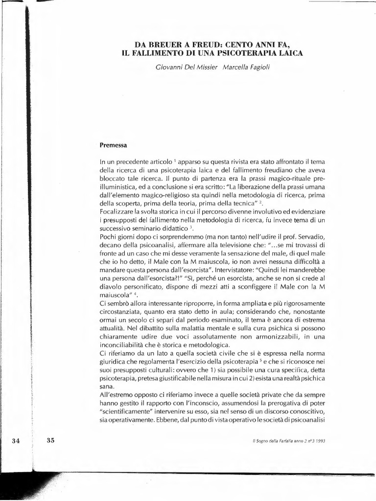 Da Breur A Freud Cento Anni Fa Il Fallimento Di Una Psicoterapia Laica ...