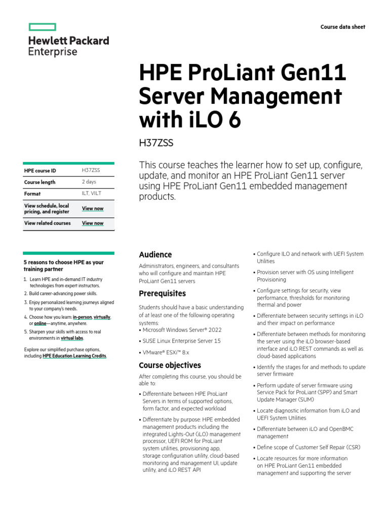 HPE ProLiant Gen11 Server Training | PDF | Server (Computing) | Computing