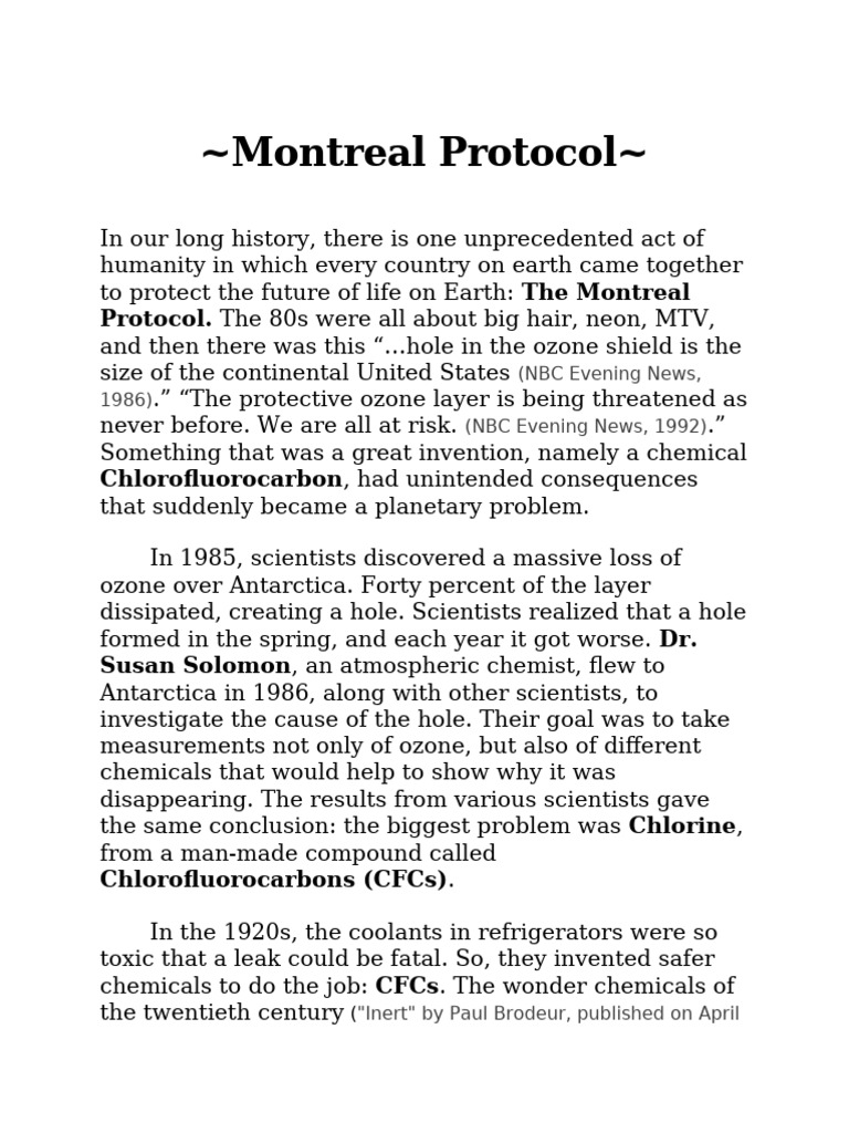 Montreal Protocol: Ozone Protection Treaty | PDF | Ozone Depletion ...