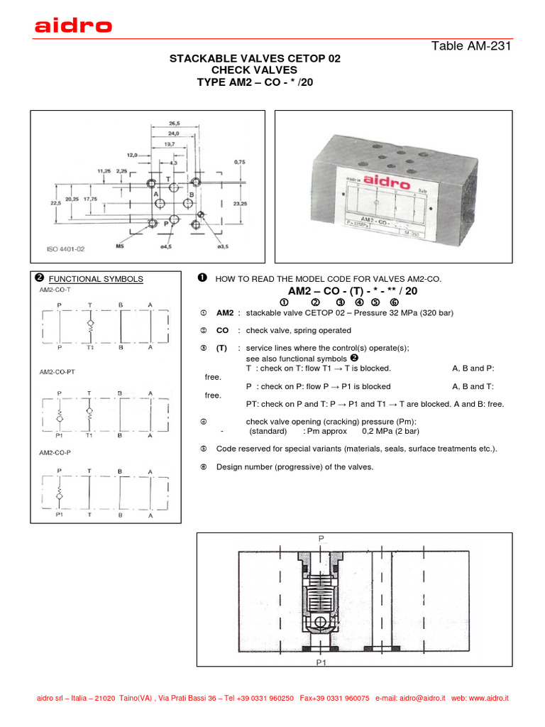 Stackable CETOP 02 Valves AM2 Series | PDF | Valve | Flow Measurement
