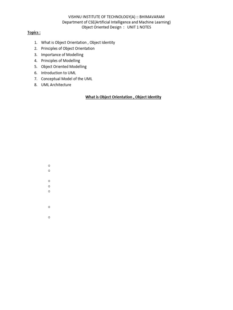 Object-Oriented Design Notes: CSE Unit 1 | PDF | Use Case | Unified ...