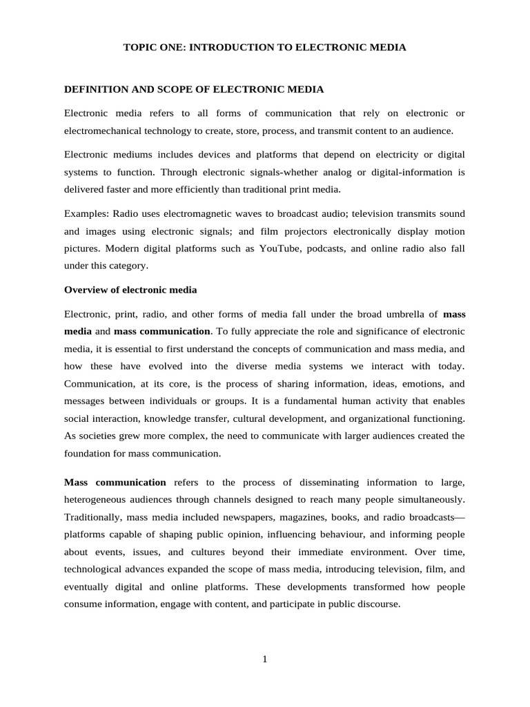 Understanding Electronic Media Basics | PDF | Radio | Mass Media