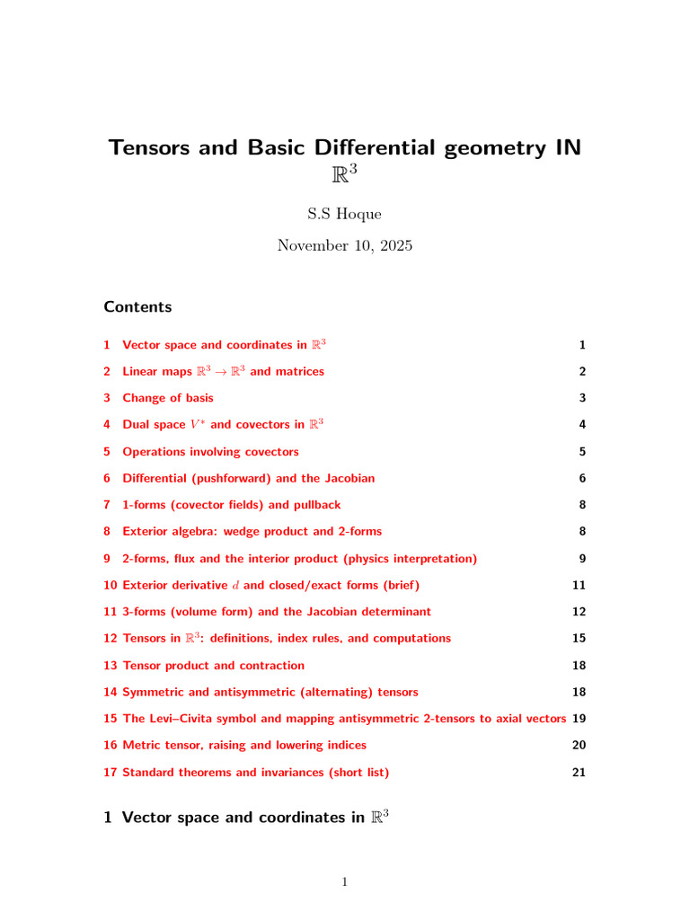 Basic Diffrential Geo and Tensors | PDF | Tensor | Differential Form