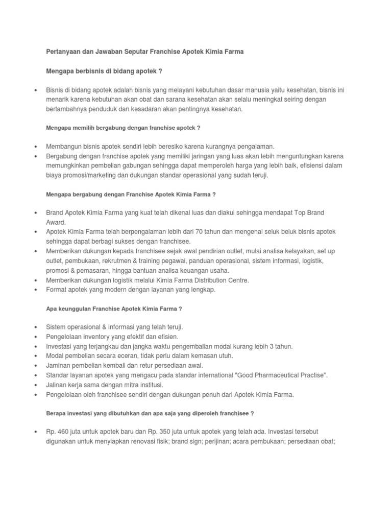 Rekomendasi Perjanjian Waralaba Apotek K-24 Usaha