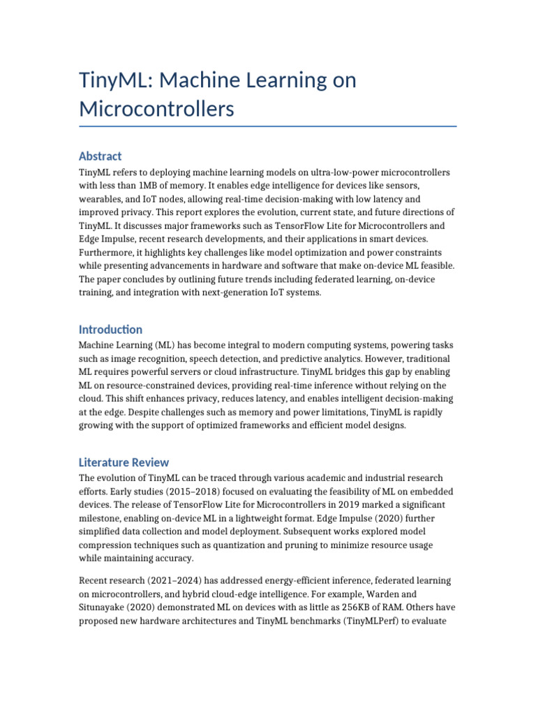 TinyML: Machine Learning on Microcontrollers | PDF | Machine Learning ...