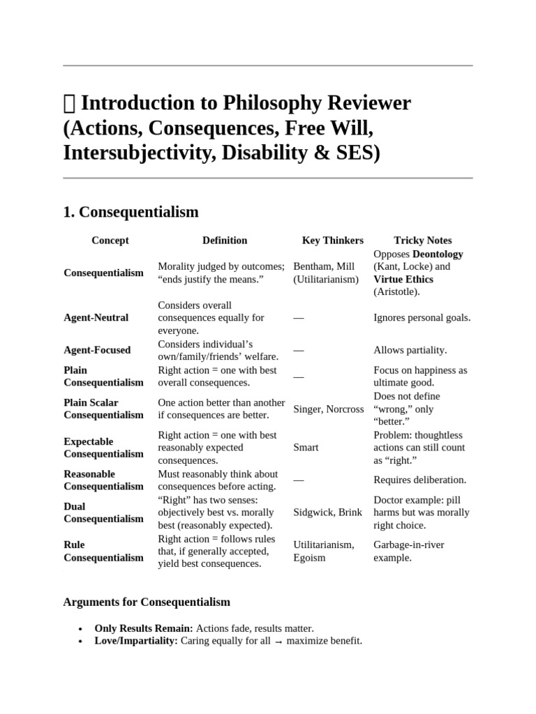 Key Concepts in Philosophy Review | PDF | Free Will | Philosophical ...