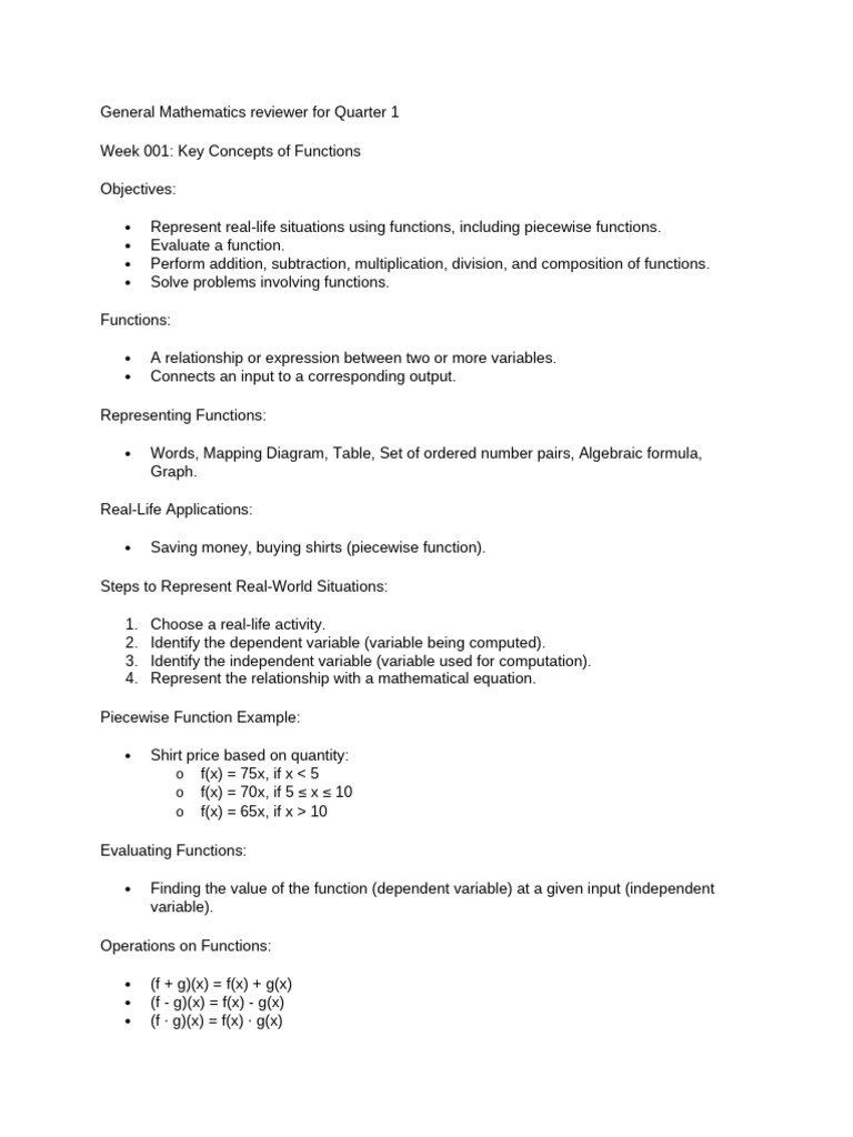 General Mathematics Reviewer For Quarter 1 | PDF | Function ...
