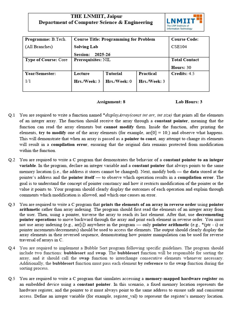 C Programming Lab Assignments Guide | PDF | Pointer (Computer ...