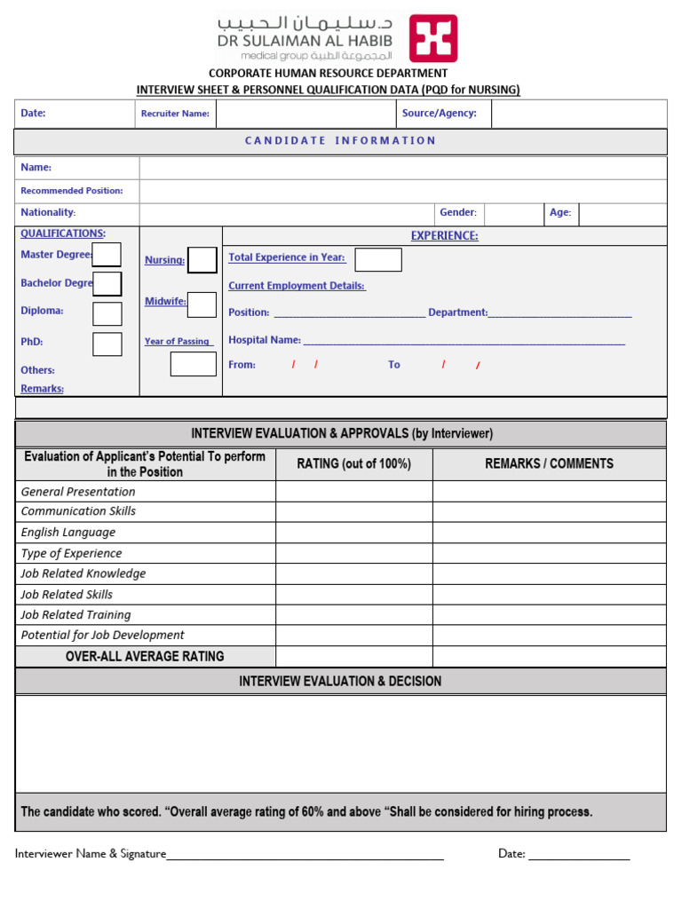 Nursing Interview Evaluation Sheet | PDF