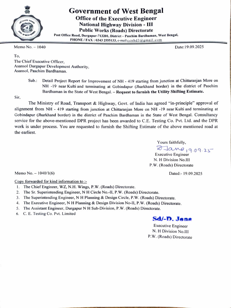 NH-419 Improvement DPR Request | PDF