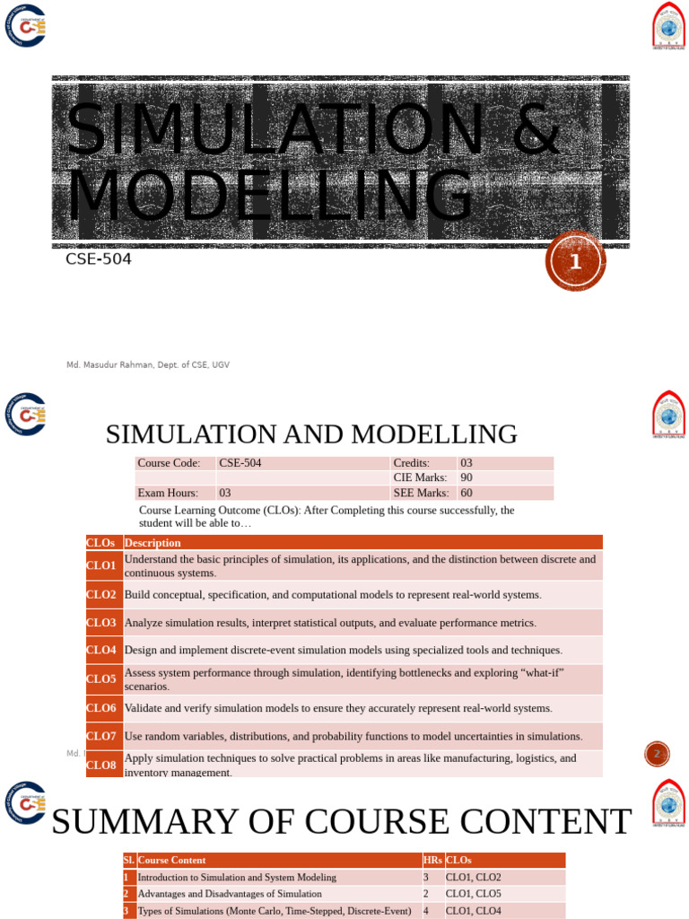 Simulation and Modelling Course Overview | PDF | Simulation | System