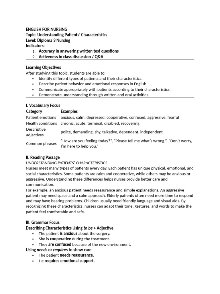 Understanding Patient Characteristics in Nursing | PDF | Communication ...