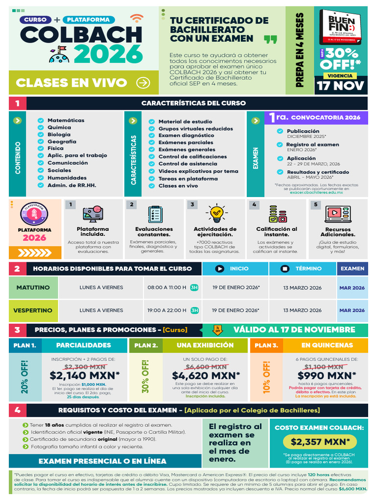 Curso COLBACH 2026: Bachillerato en 4 meses | PDF | Tarjeta de débito