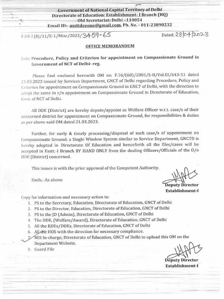Compassionate Appointment Policy Delhi | PDF | Pension