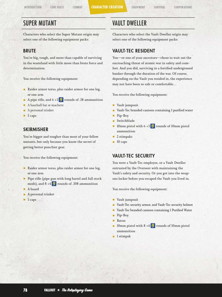 Fallout RPG Character Equipment Guide | PDF
