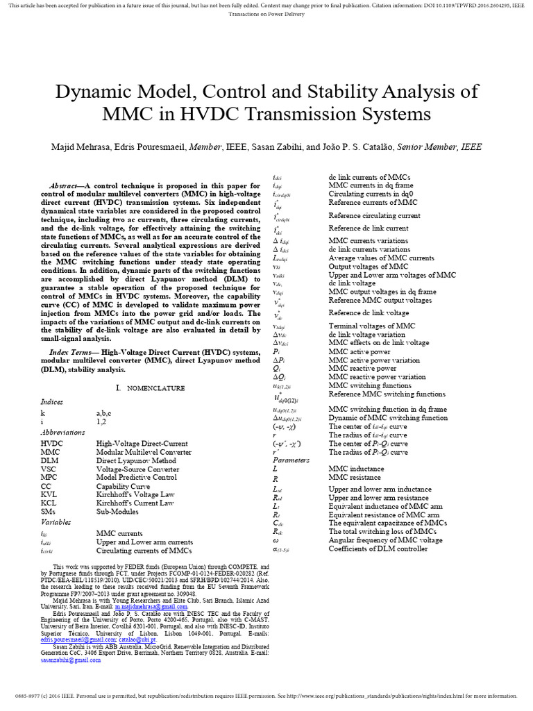 MMC Control in HVDC Systems Analysis | PDF | High Voltage Direct ...