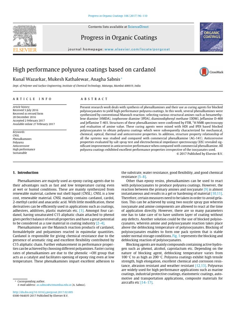 16 - High Performance Polyurea Coatings Based On Cardanol | PDF | Epoxy ...