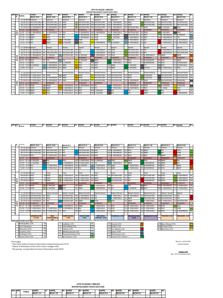 Roster Sekolah 2025-2026 | PDF