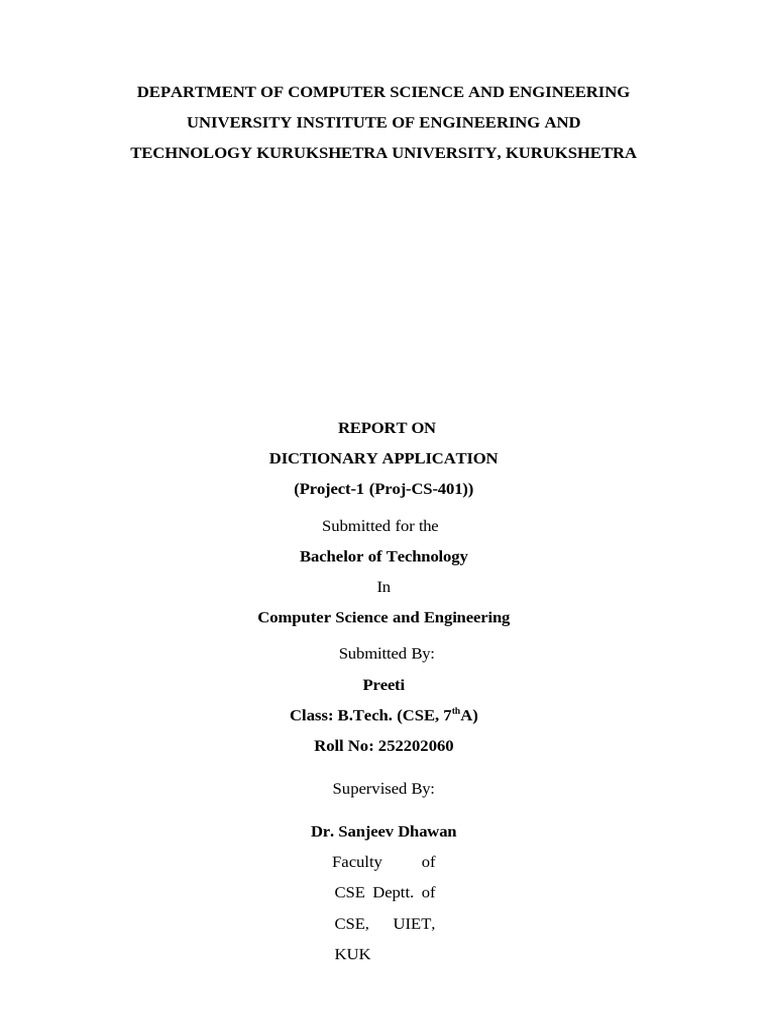 Dictionary Application Project Report | PDF | Software Engineering ...